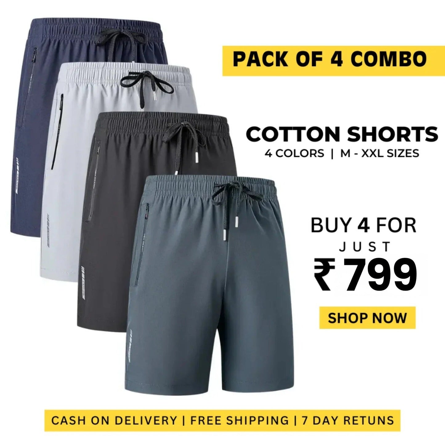 Combo of 4 Men's Stretchable Cotton Shorts 🩳🛒