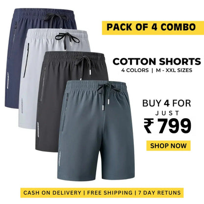 Combo of 4 Men's Stretchable Cotton Shorts 🩳🛒